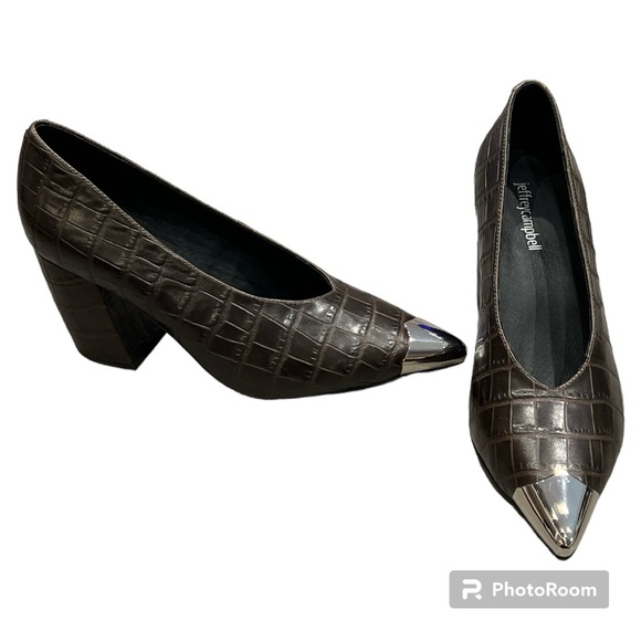 Dark brown croc croco embossed leather pumps Halt by Jeffrey Campbell NEW NIB 8 - Picture 2 of 6